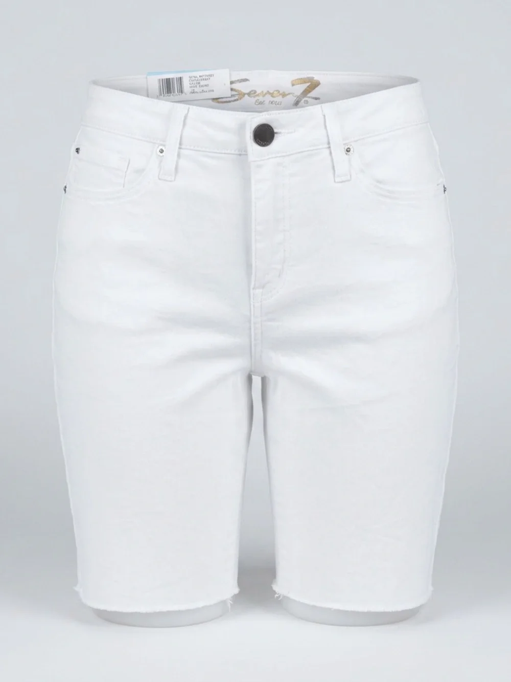 Seven7 Sunset Bermuda Shorts White Denim Frayed Hem 9
